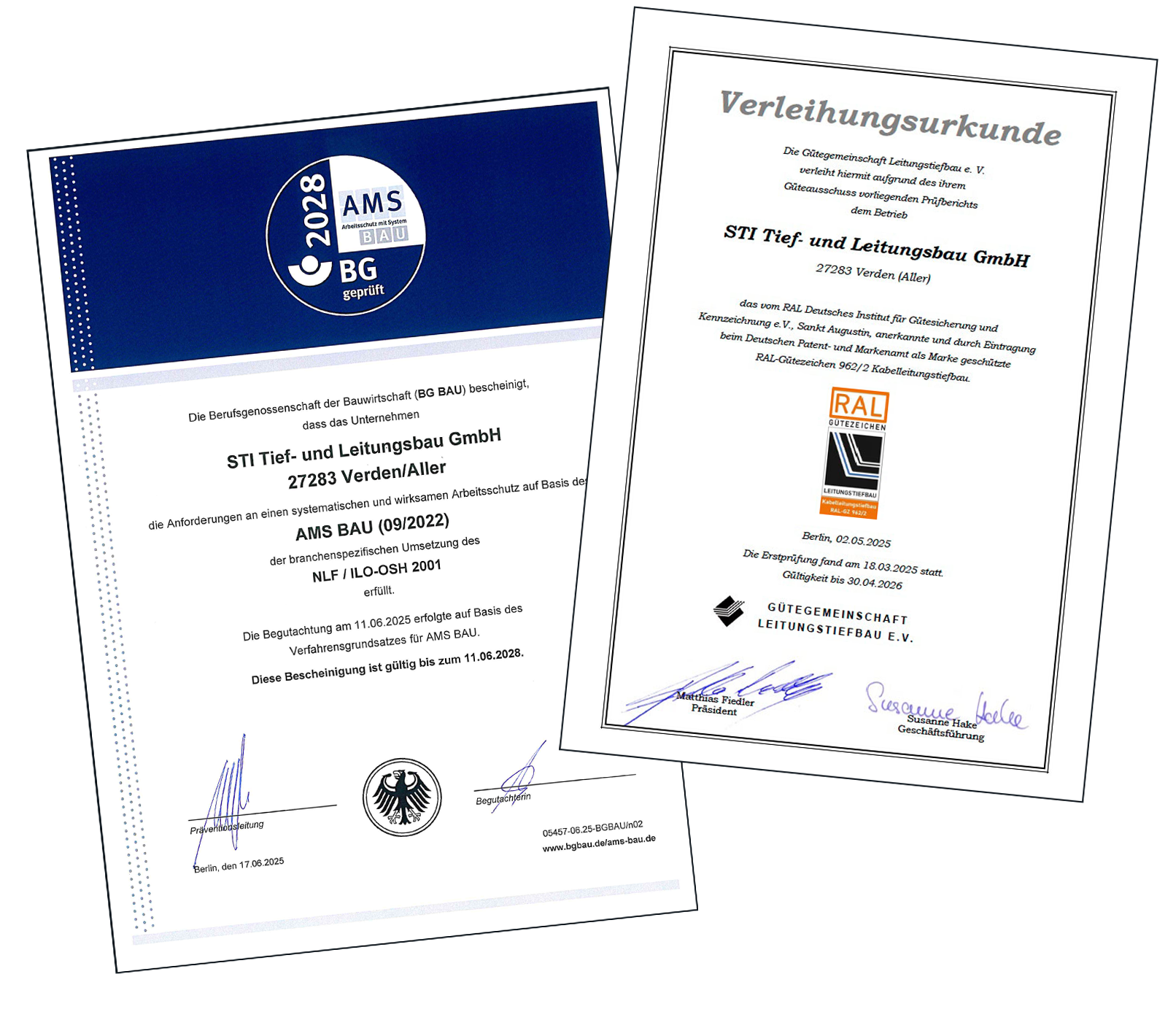STI Tief- und Leitungsbau Zertifikate RAL und AMS